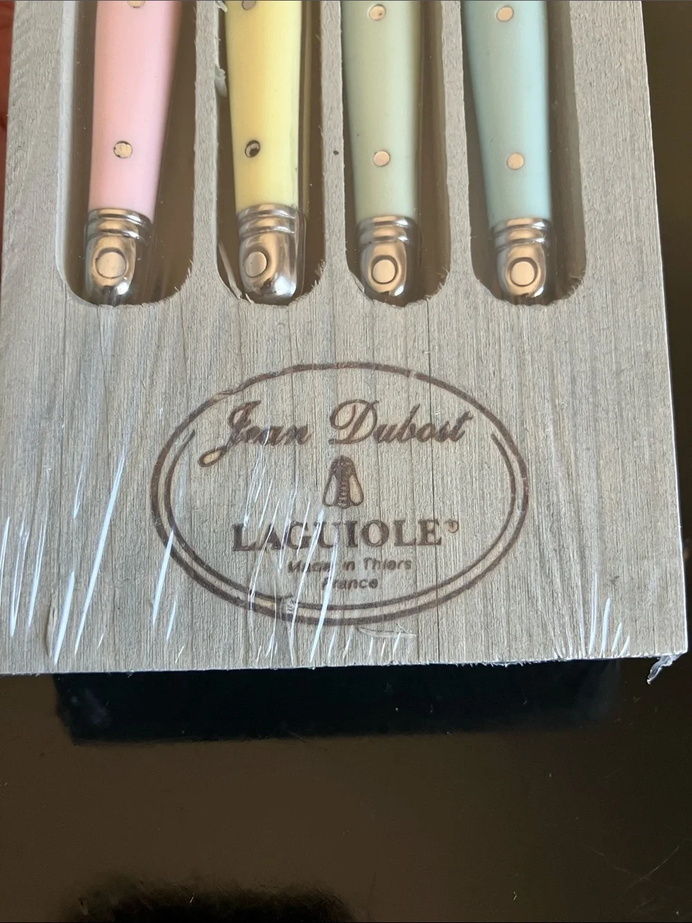 Laguiole Jean Dubost Pastel Dessert Spoon Set - Pink, Yellow, Mint